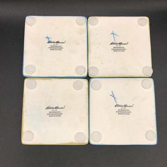 Vintage Eddie Bauer Set of 4 Holiday Coasters Porcelian Square with Felt Feet - Picture 6 of 7